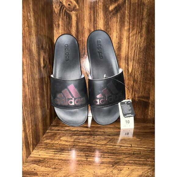 Adidas Adilette Comfort Slides Women Size 10 Black New With Tag - Picture 1 of 7